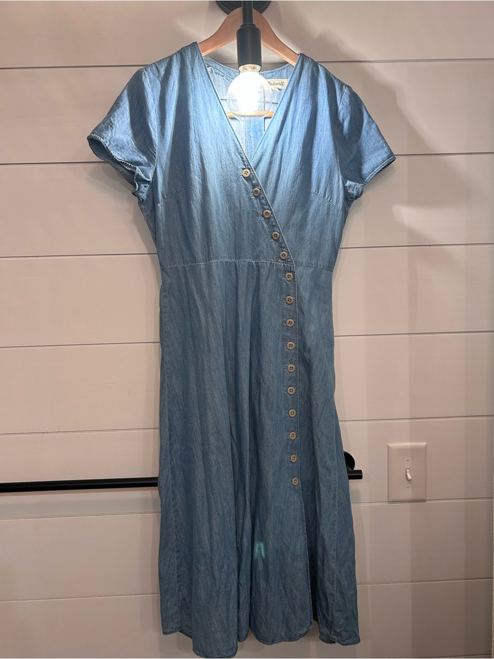Madewell Light Blue Button-Front V-Neck Midi Dress